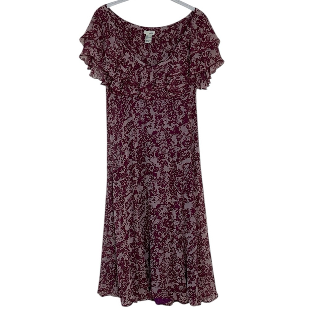 Anthropologie Odille Silk Ruffle Flutter Sleeve Floral Midi Dress Sz 2